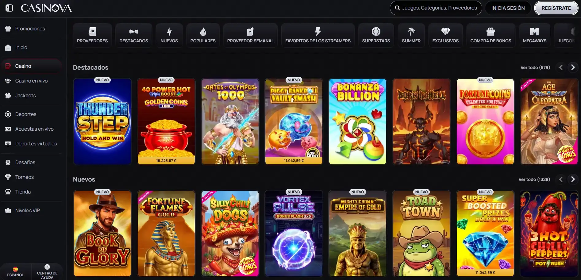 Catálogo oficial de juegos de Casinova