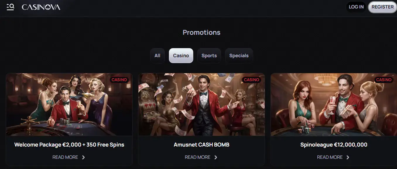 Página oficial de promociones de Casinova